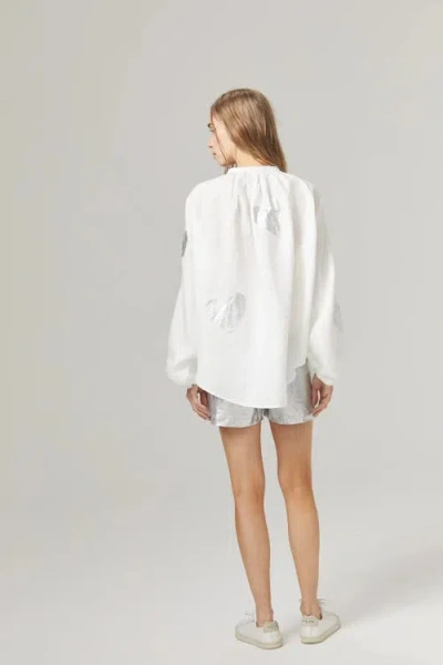 Lanhtropy Cupid Linen Shirt With Metallic Hearts In White