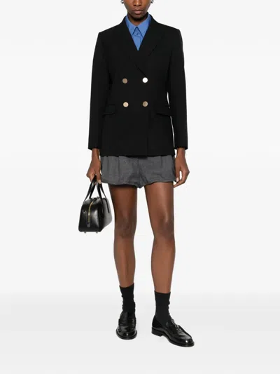 Sandro Womens Black Double-breasted Peak-lapel Wool Blazer In Black