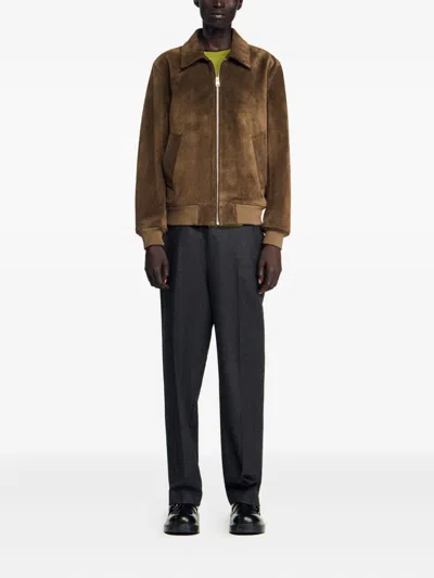 Sandro Zip-front Suede Jacket In Brown