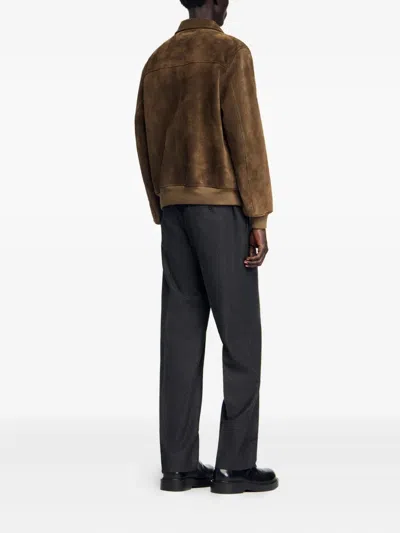 Sandro Zip-front Suede Jacket In Brown
