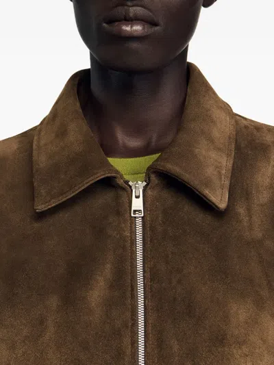 Sandro Zip-front Suede Jacket In Brown
