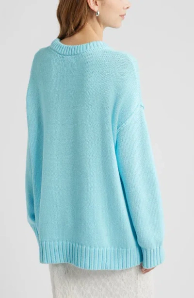 Open Edit Oversize Crewneck Cotton Sweater In Blue