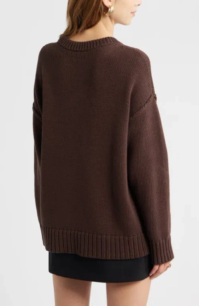 Open Edit Oversize Crewneck Cotton Sweater In Brown