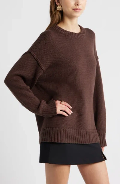 Open Edit Oversize Crewneck Cotton Sweater In Brown