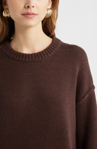 Open Edit Oversize Crewneck Cotton Sweater In Brown