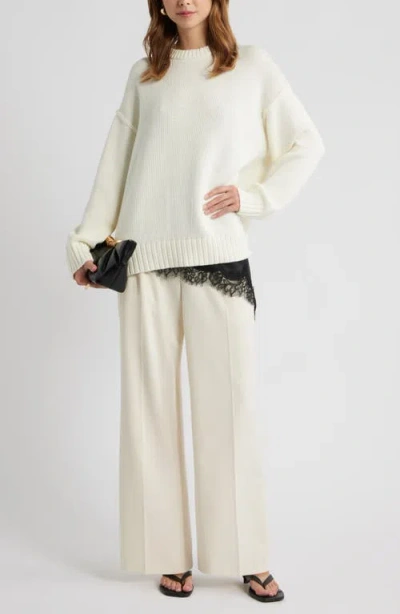 Open Edit Oversize Crewneck Cotton Sweater In Neutral