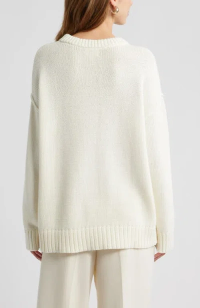 Open Edit Oversize Crewneck Cotton Sweater In Neutral