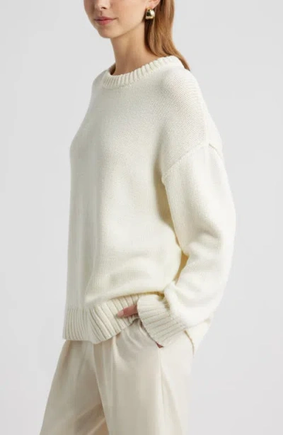 Open Edit Oversize Crewneck Cotton Sweater In Neutral