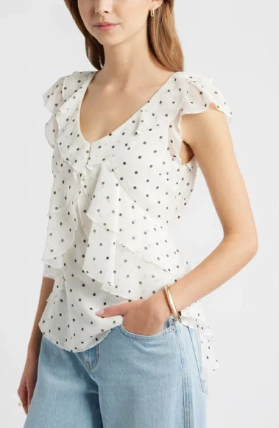 Open Edit Chiffon Ruffle Top In White