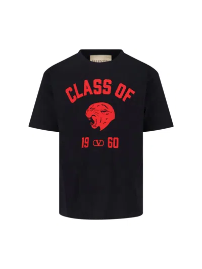 Valentino Garavani Cotton T-shirt With Panther Print In Black