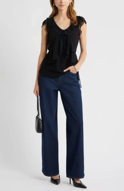 Open Edit Chiffon Ruffle Top In Black
