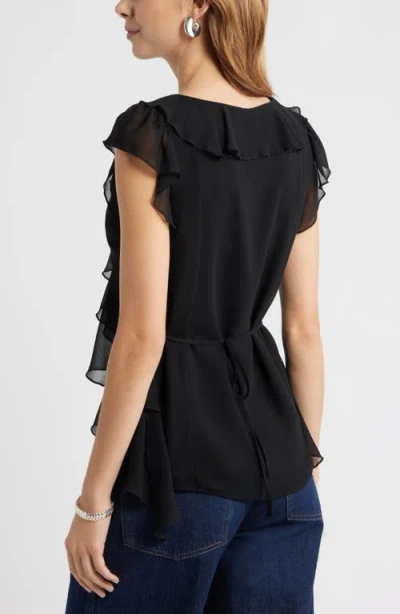 Open Edit Chiffon Ruffle Top In Black