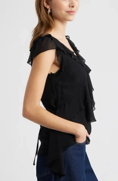 Open Edit Chiffon Ruffle Top In Black