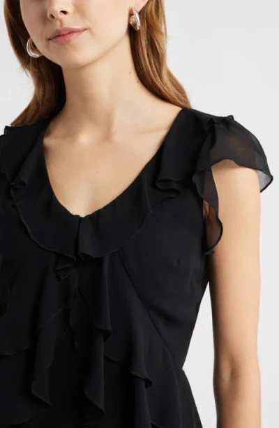 Open Edit Chiffon Ruffle Top In Black