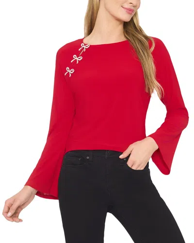 Cece Bow Placket Blouse In Red