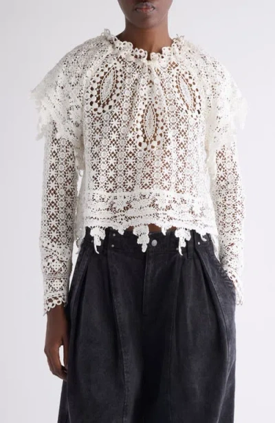 Isabel Marant Hyliana Knit Cotton Lace Top In White