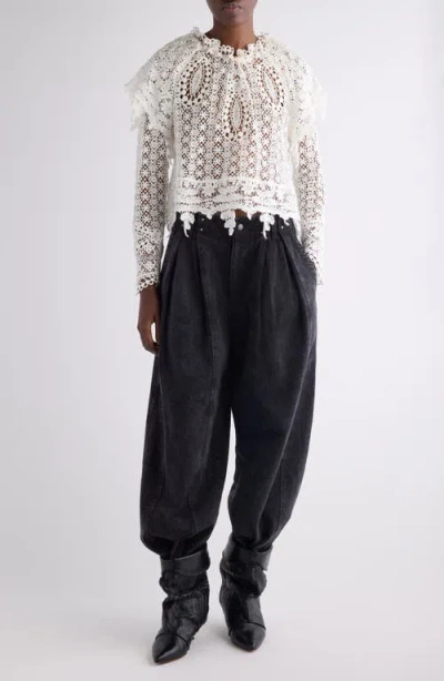 Isabel Marant Hyliana Knit Cotton Lace Top In White
