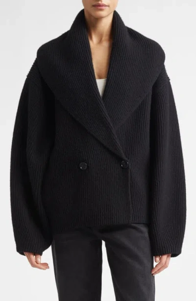 Totême Toteme Wool Knit Scarf-lapel Cardigan With Double-breasted Design In Black