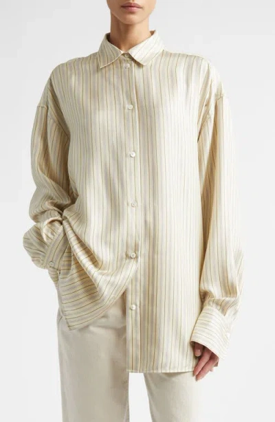 Totême Toteme Oversize Stripe Silk Button-up Shirt In Multi