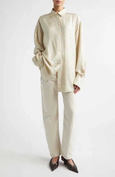 Totême Toteme Oversize Stripe Silk Button-up Shirt In Multi