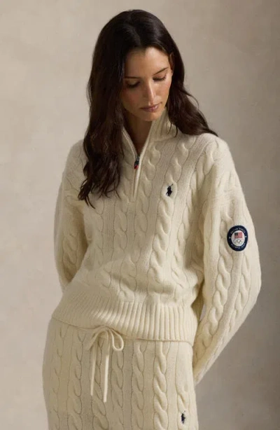 Polo Ralph Lauren Team Usa Cable Stitch Half Zip Pullover In White