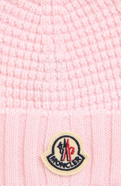 Moncler Kids' Teddy Bear Logo Patch Virgin Wool Beanie In Pink