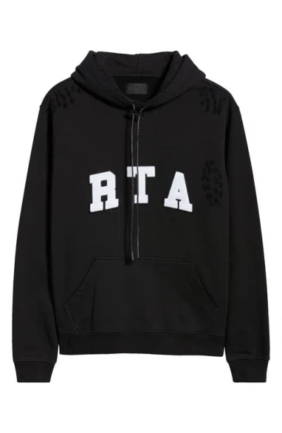 Rta Markus Distressed Logo Applique Hoodie In Black