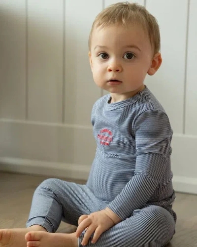 Minimoi Mini-stripe Generation Pajama Set In Blue