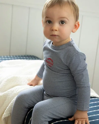 Minimoi Mini-stripe Generation Pajama Set In Blue