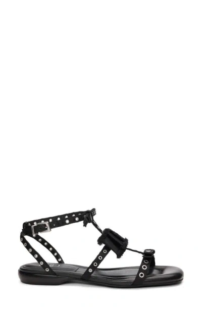 Ash Rachel Studded Ankle Strap Slide Sandal In Black
