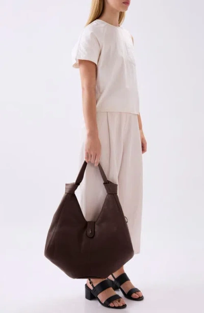 Behno Large Nelli Pebble Leather Hobo Bag In Brown