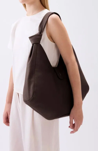 Behno Large Nelli Pebble Leather Hobo Bag In Brown