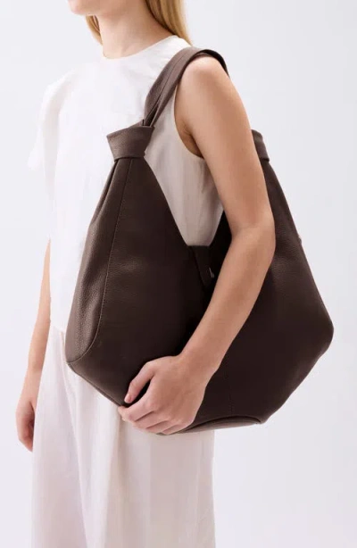 Behno Large Nelli Pebble Leather Hobo Bag In Brown
