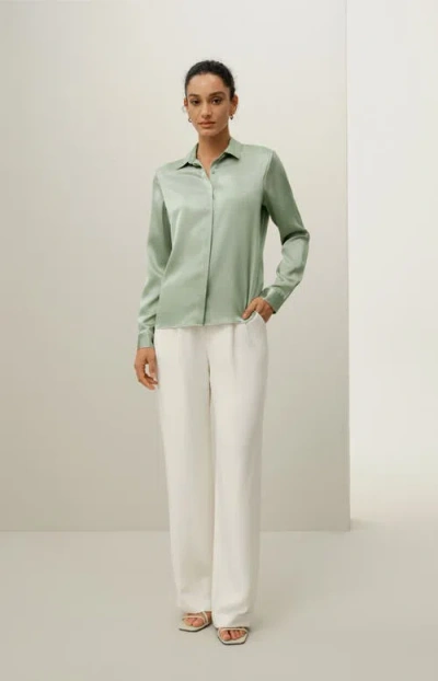 Lilysilk Basic Concealed Placket Silk Shirt In Green