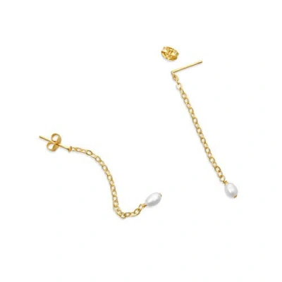 Able Iris Long Pearl Drop Earrings In Gold