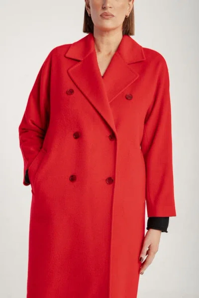 1982 Cashmere Double Breasted Long Coat In Red