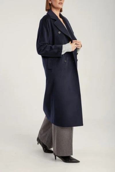 1982 Cashmere Double Breasted Long Coat In Blue