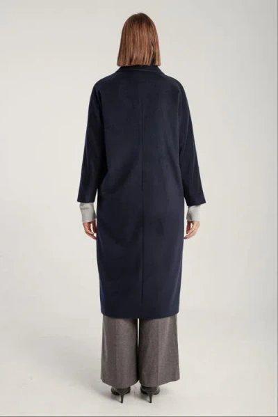 1982 Cashmere Double Breasted Long Coat In Blue