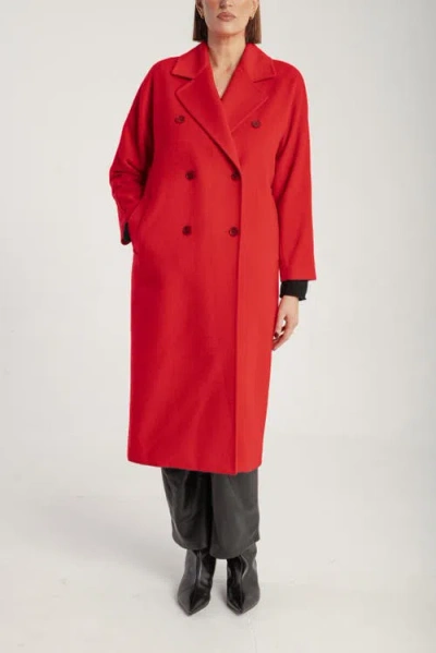 1982 Cashmere Double Breasted Long Coat In Red