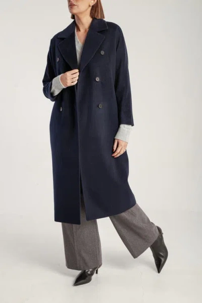 1982 Cashmere Double Breasted Long Coat In Blue