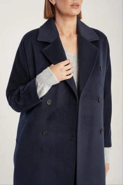 1982 Cashmere Double Breasted Long Coat In Blue
