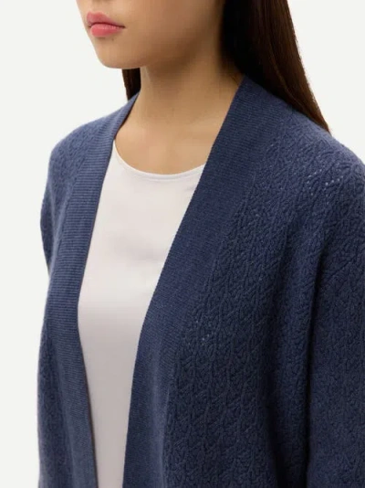 Gobi Cashmere Ajour Knit Open Front Cardigan In Blue