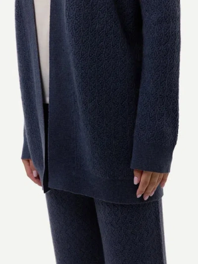Gobi Cashmere Ajour Knit Open Front Cardigan In Blue