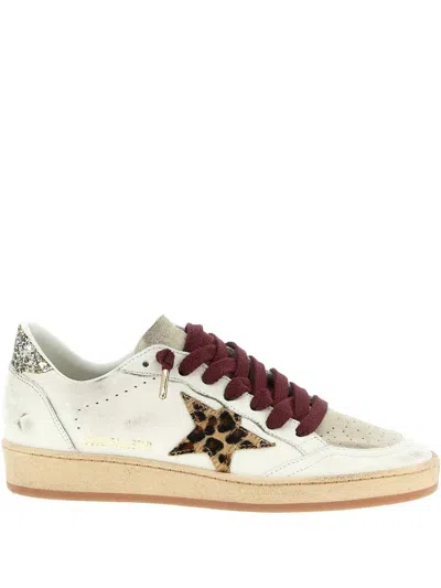 Golden Goose Ballstar White Low Top Sneakers With Glittered Star Patch On The Side And Glittered Heel With Logo L In Neutral