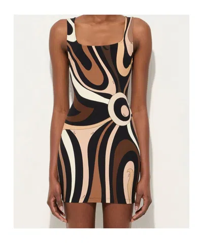 Pucci Square-neck Print Mini Dress In Multi