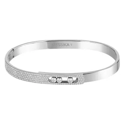 Messika 18k Gold Move Noa Semi-pave Diamond Bangle Bracelet In Silver