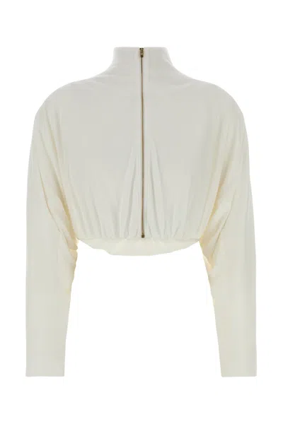 Alaïa Draped Mockneck Jersey Jacket In White