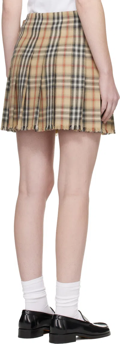 Burberry Women Beige Skirt With Adjustable Belt And All-over Check Motif In Wool Woman In Multi