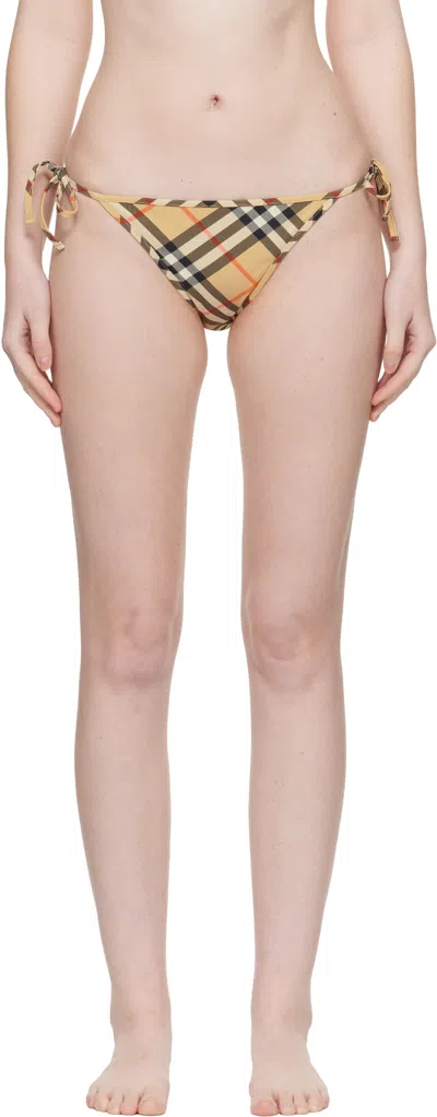 Burberry Check Triangle Bikini Brief Tie Side Straps In Neutral