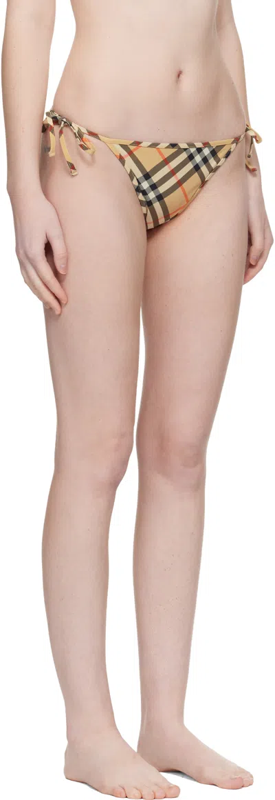 Burberry Check Triangle Bikini Brief Tie Side Straps In Neutral